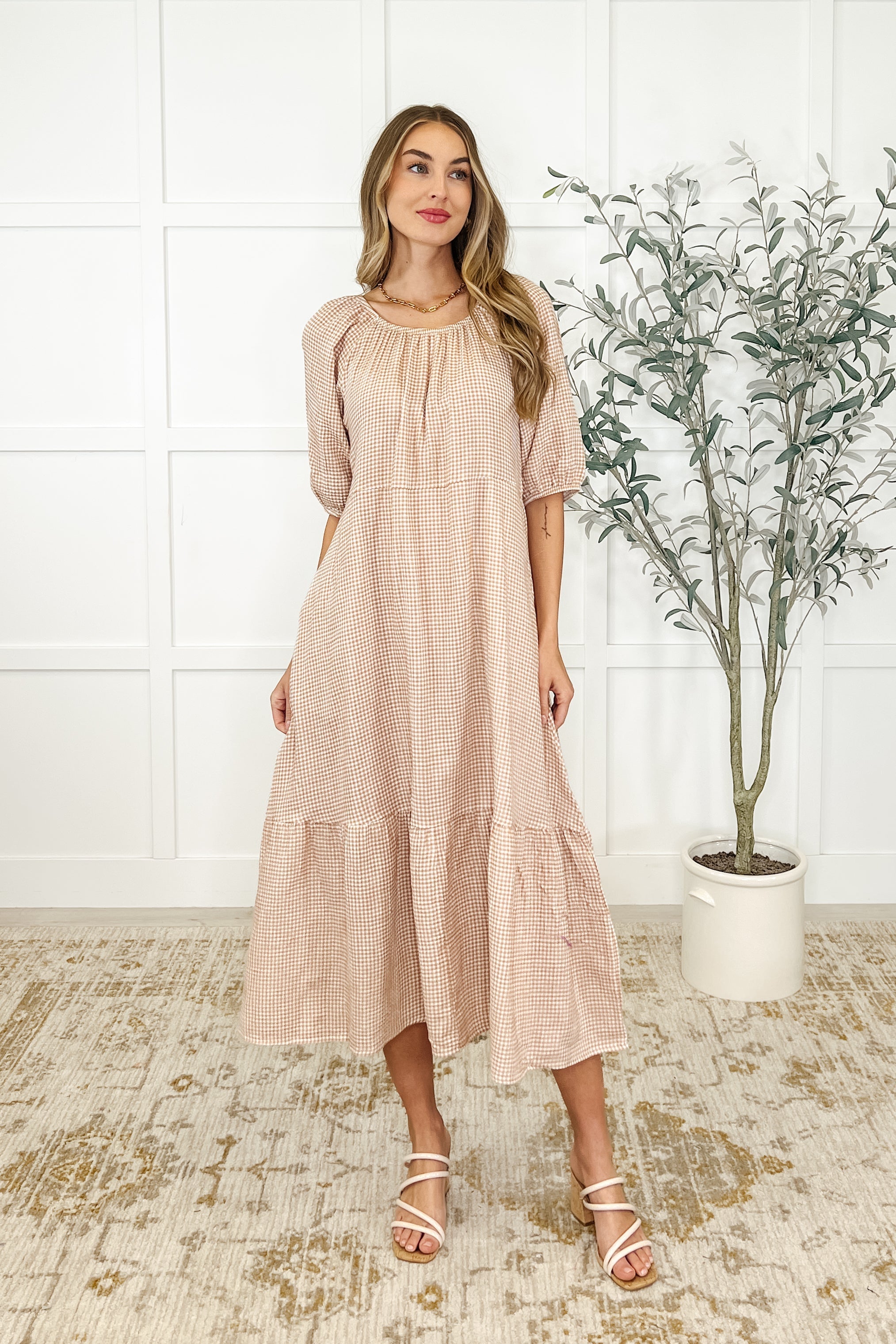 Hazel 100 Cotton Dress in Toffee