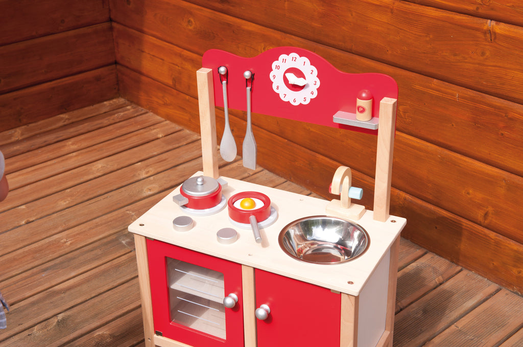 6 piece wooden play kitchen.
