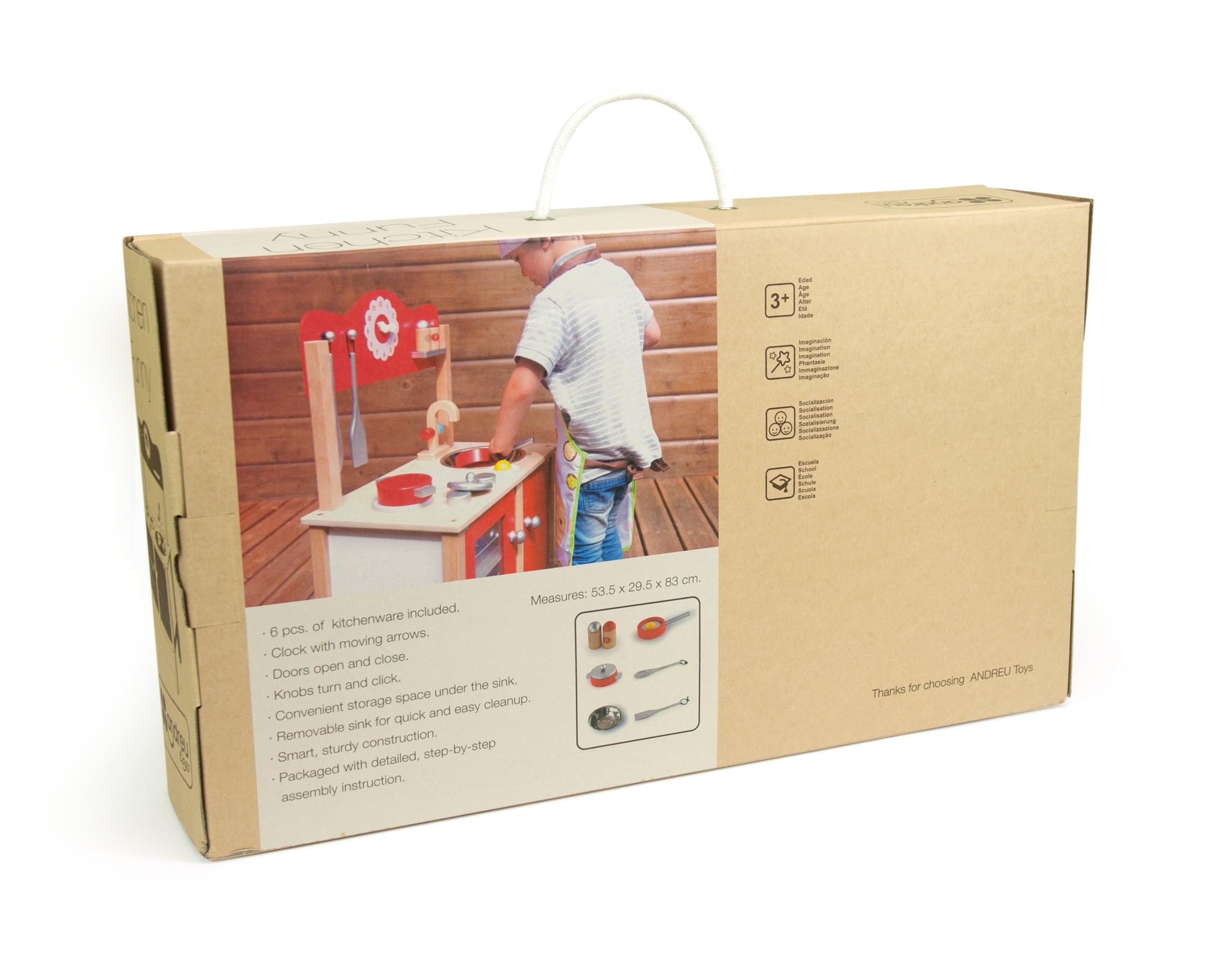 6 piece wooden play kitchen.