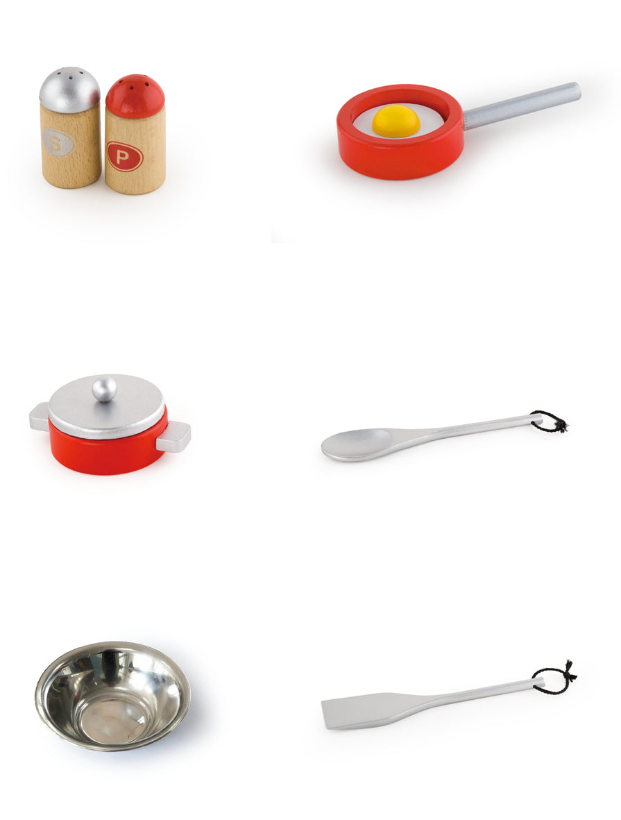 6 piece wooden play kitchen.