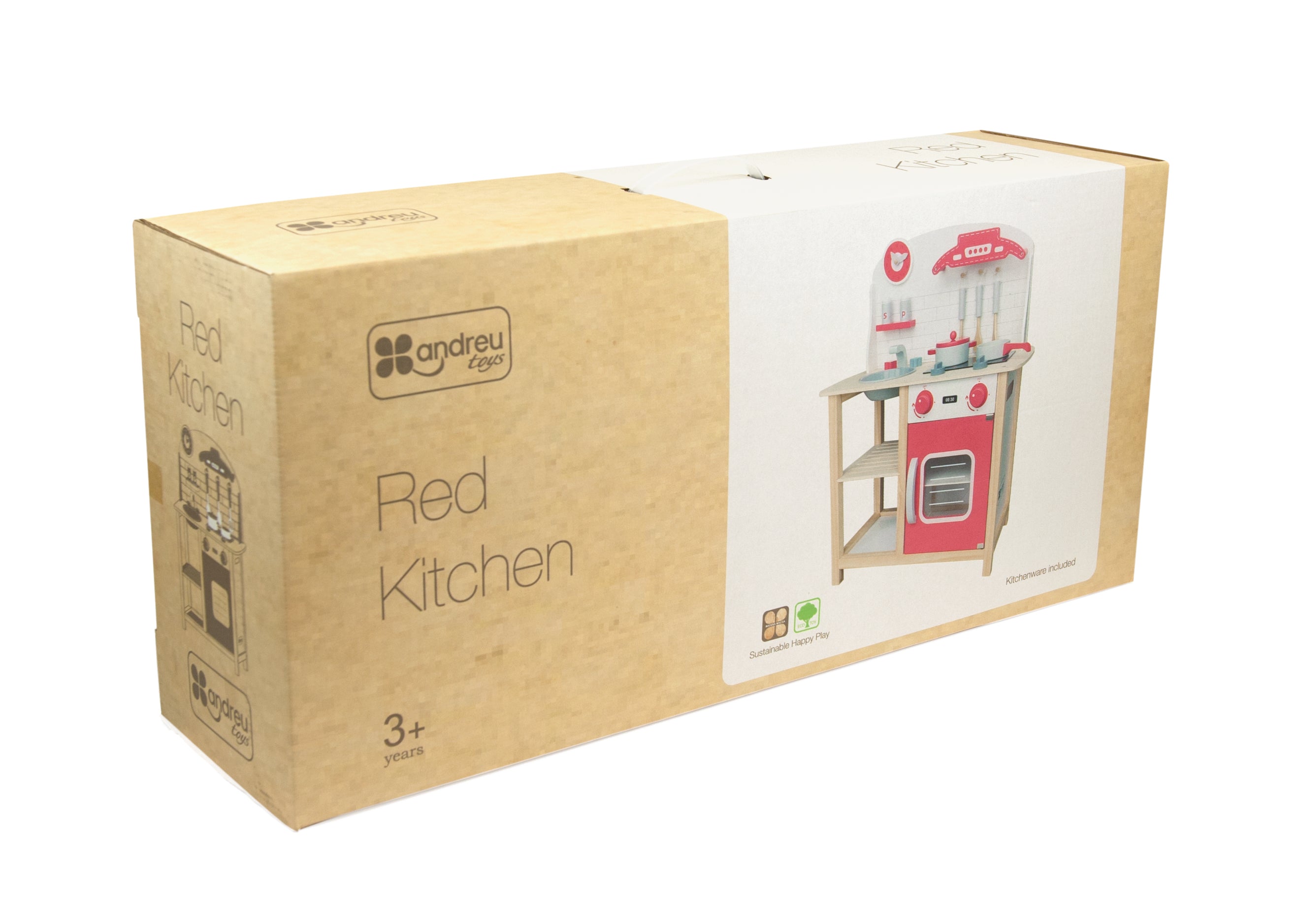 8 piece Red wooden play kitchen.