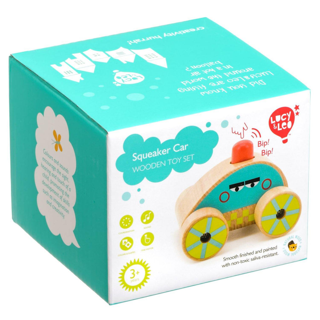 Wooden toy squeaker car