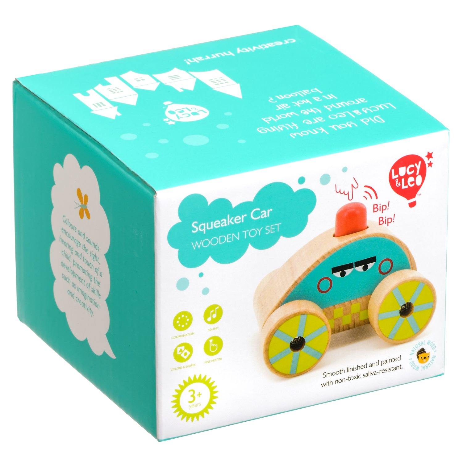 Wooden toy squeaker car