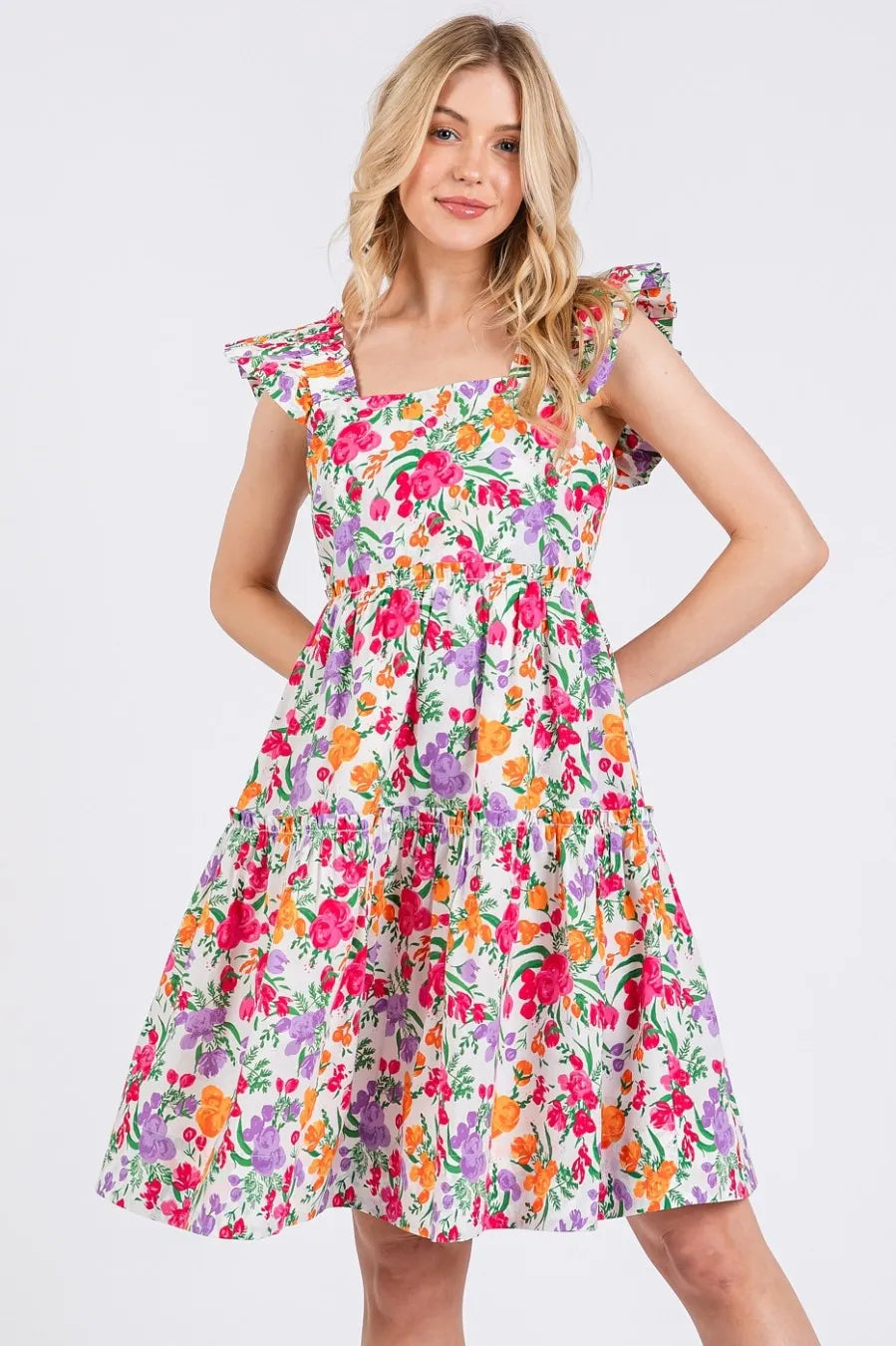 Picnic Day Floral 100 Cotton Ruffle Mini Dress