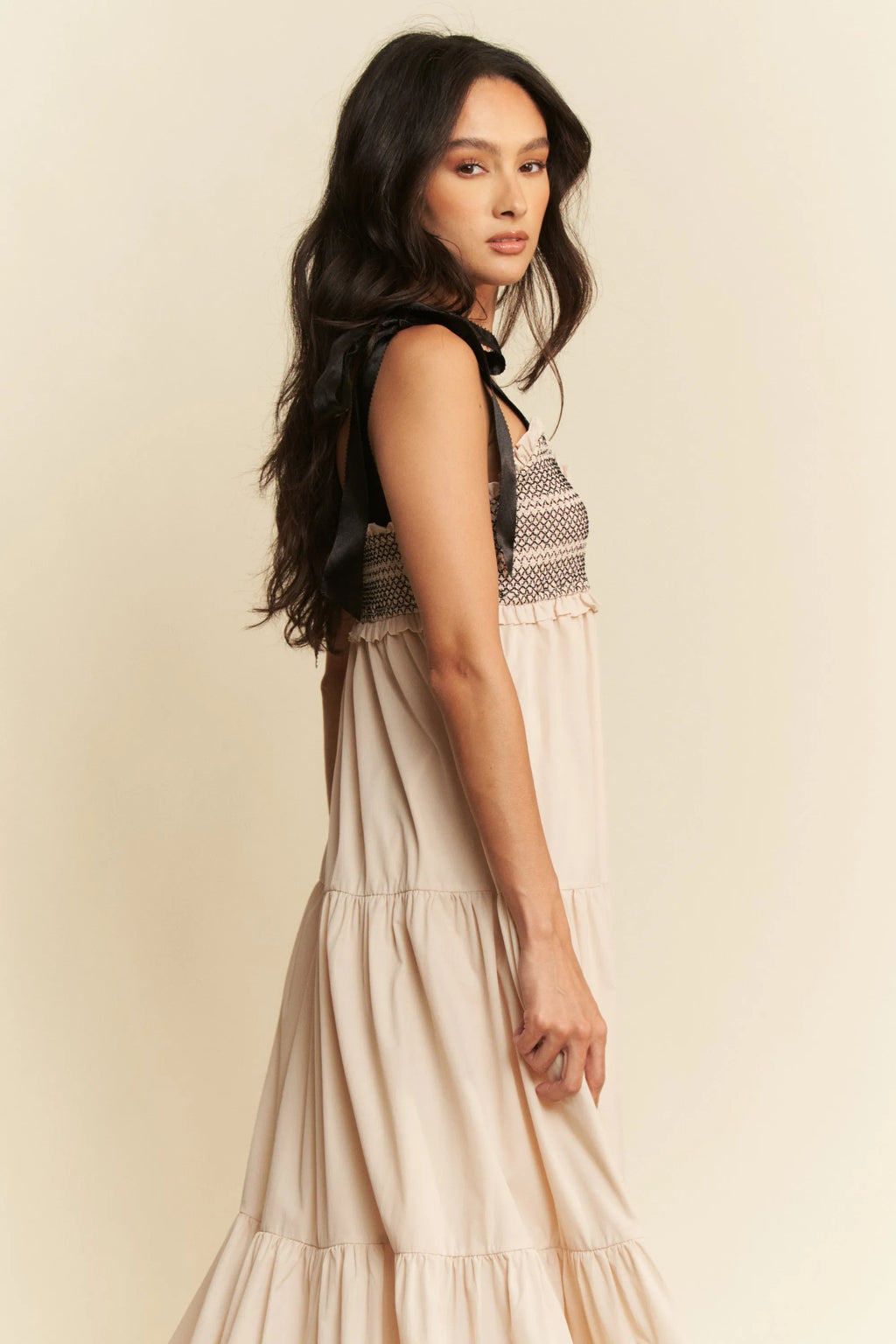 Aloha Aura Multi Contrast Smocked Bodice Straps Maxi Dress