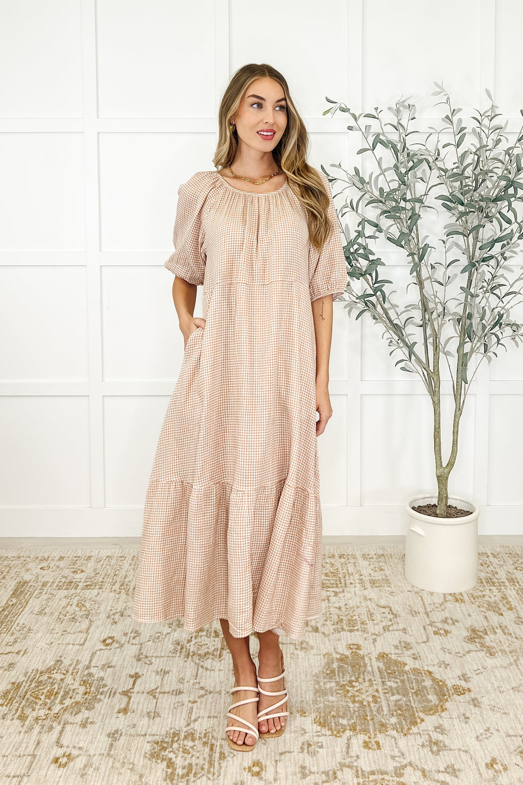 Hazel 100 Cotton Dress in Toffee