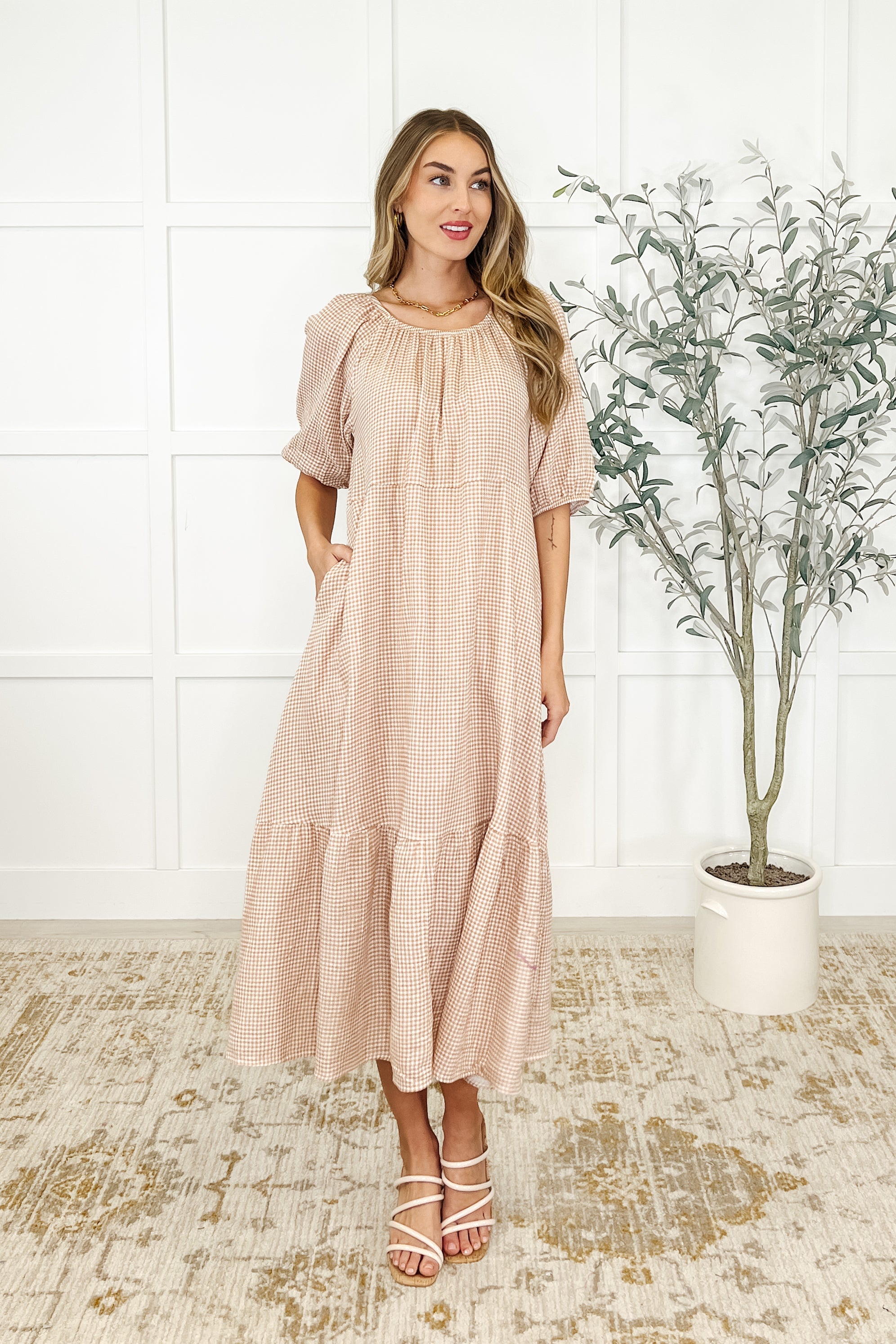 Hazel 100 Cotton Dress in Toffee