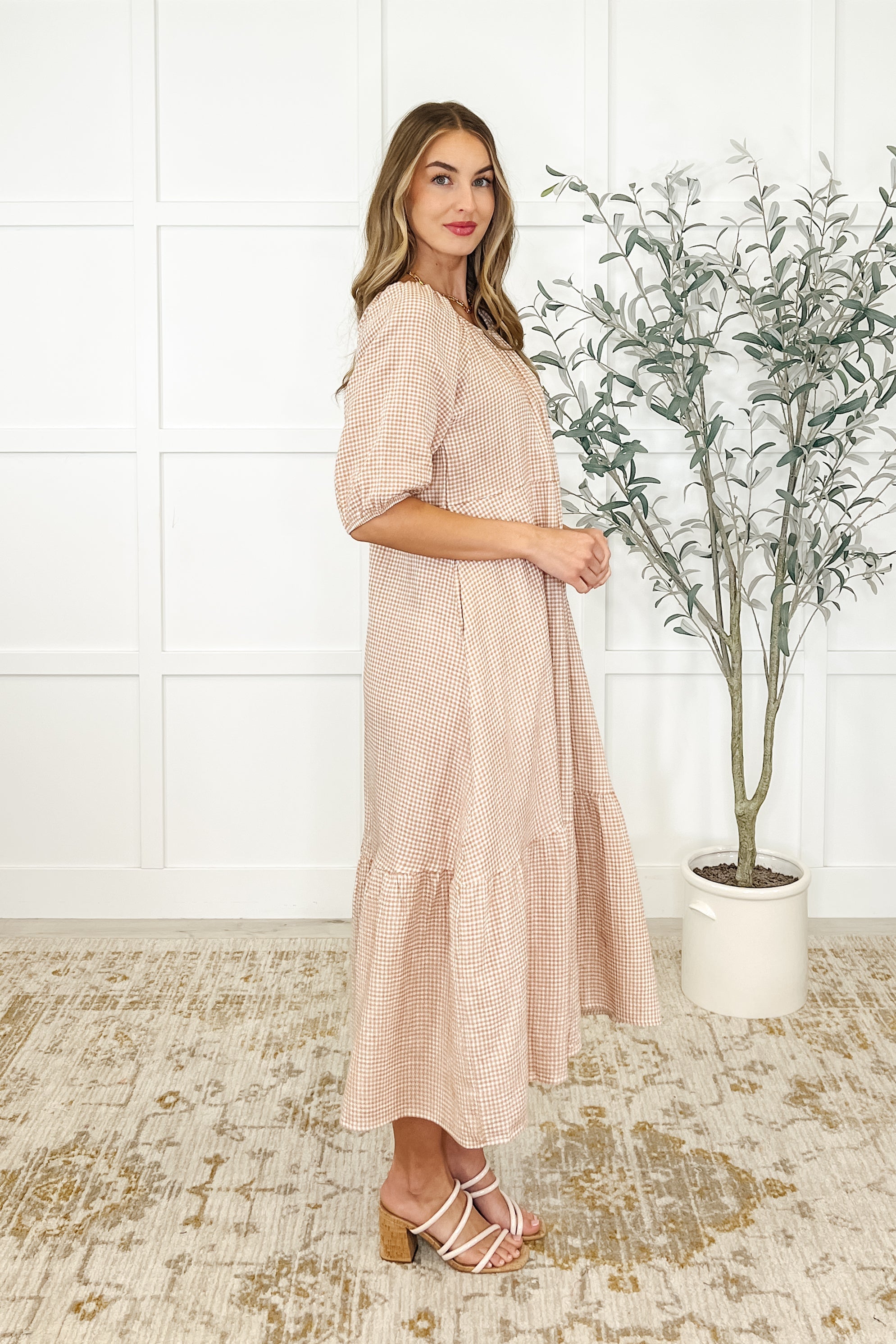 Hazel 100 Cotton Dress in Toffee