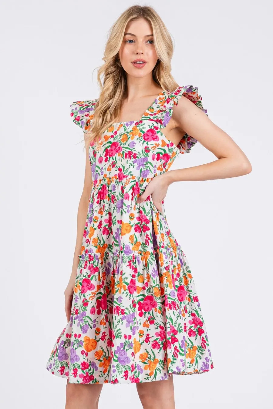 Picnic Day Floral 100 Cotton Ruffle Mini Dress