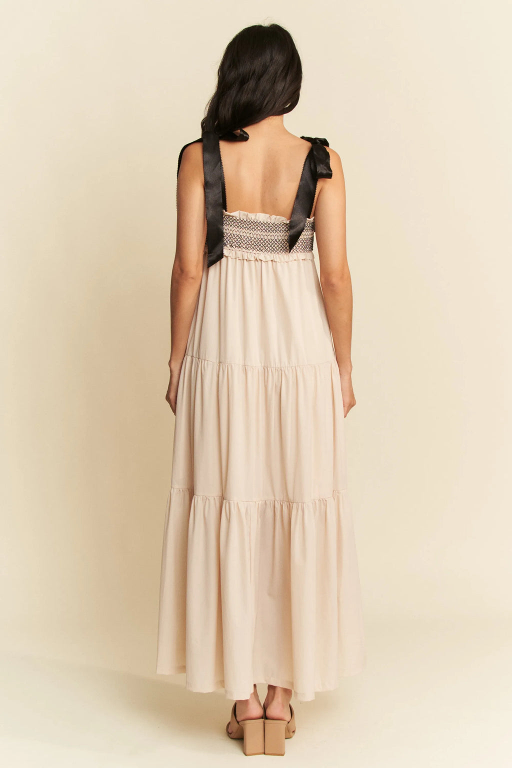 Aloha Aura Multi Contrast Smocked Bodice Straps Maxi Dress