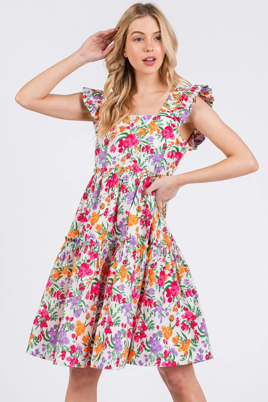 Picnic Day Floral 100 Cotton Ruffle Mini Dress