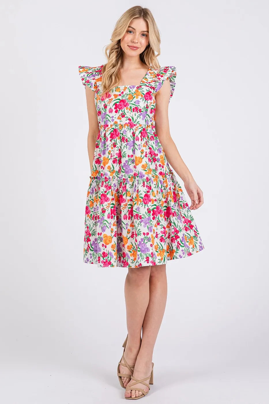 Picnic Day Floral 100 Cotton Ruffle Mini Dress