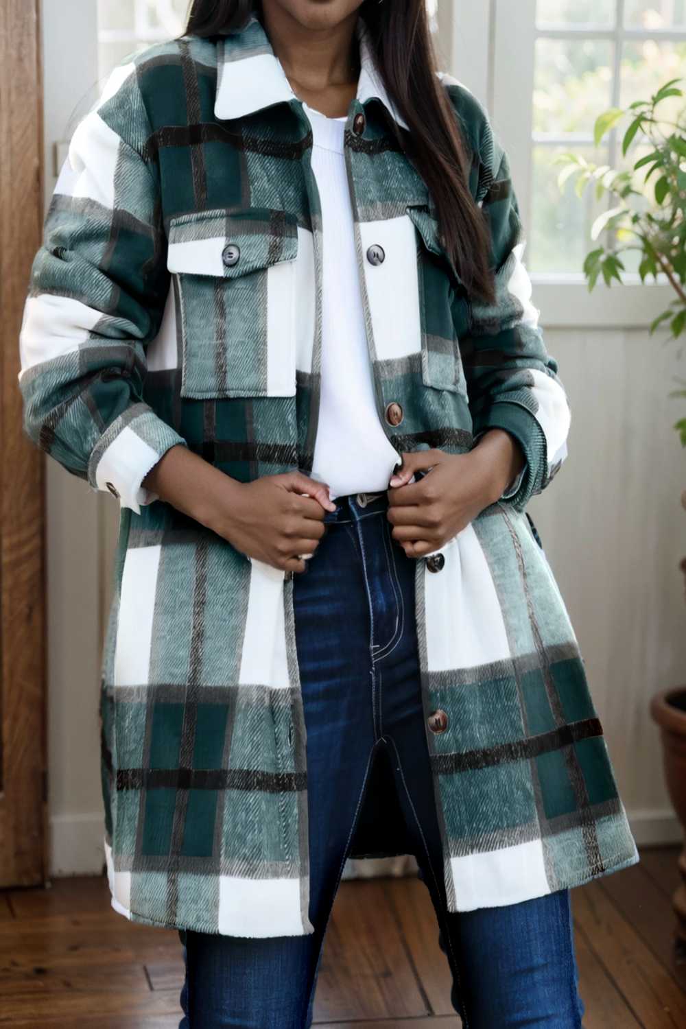 casual check single breasted pocket wool jacket