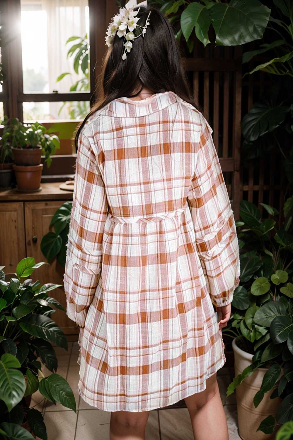 casual plaid shirt dress with long sleeves for women
