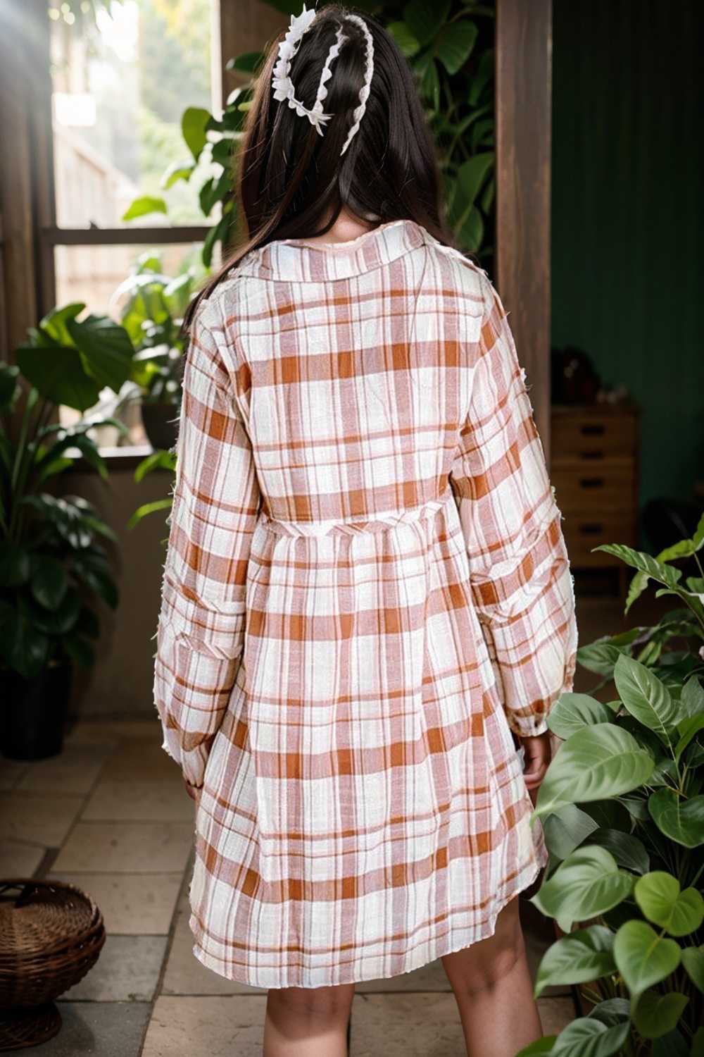 casual plaid shirt dress with long sleeves for women