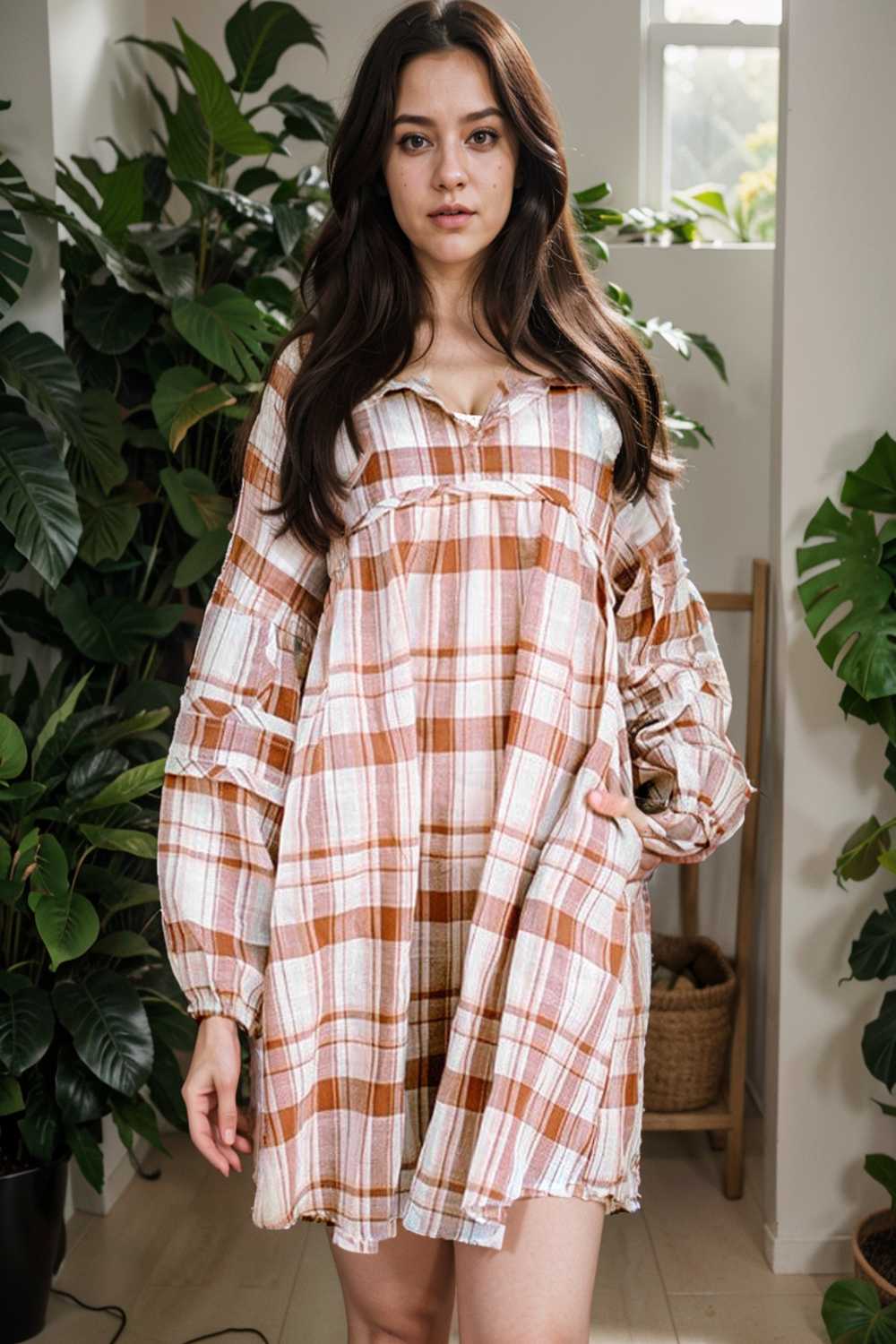 casual plaid shirt dress with long sleeves for women