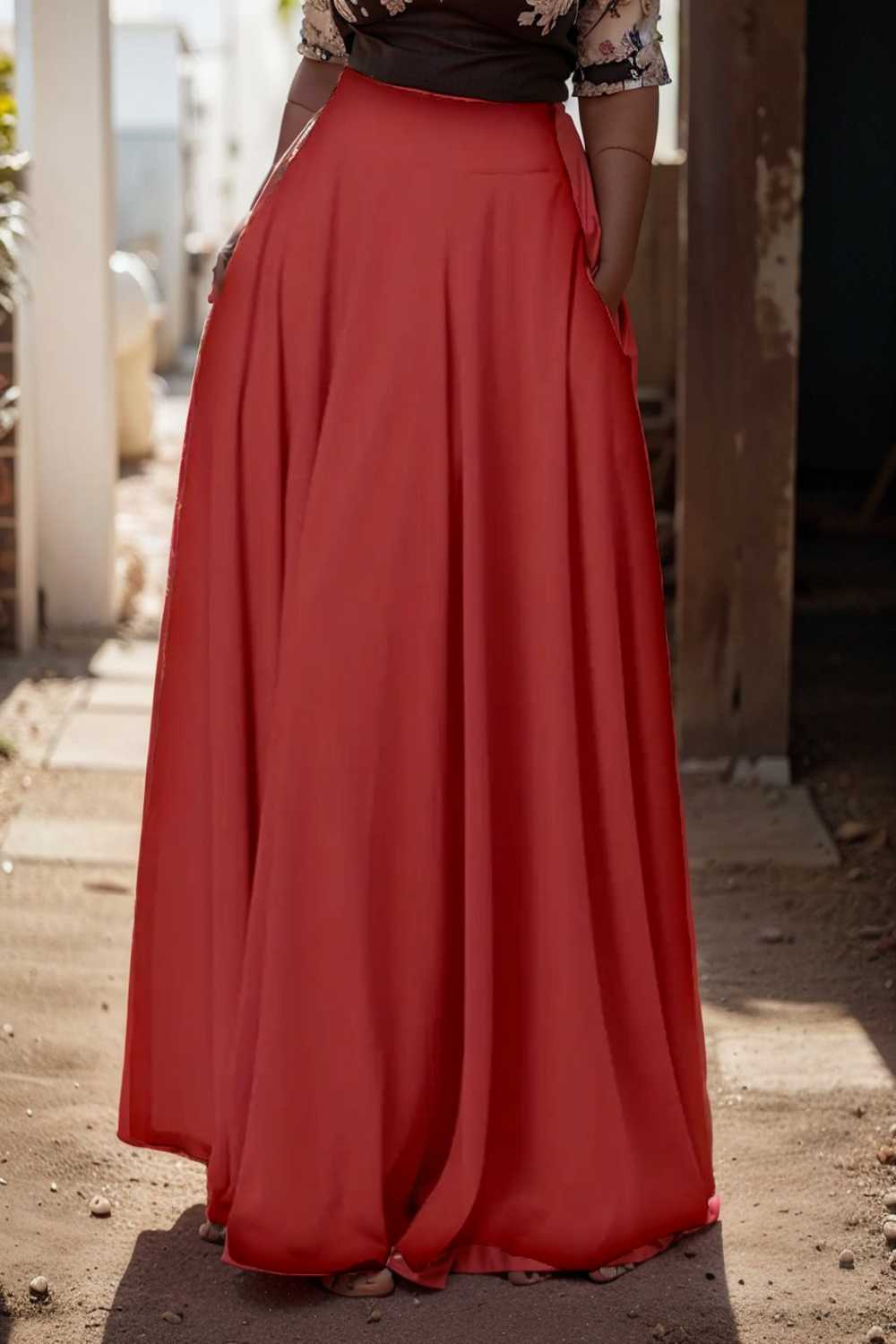casual pleated pockets high waist loose maxi dress