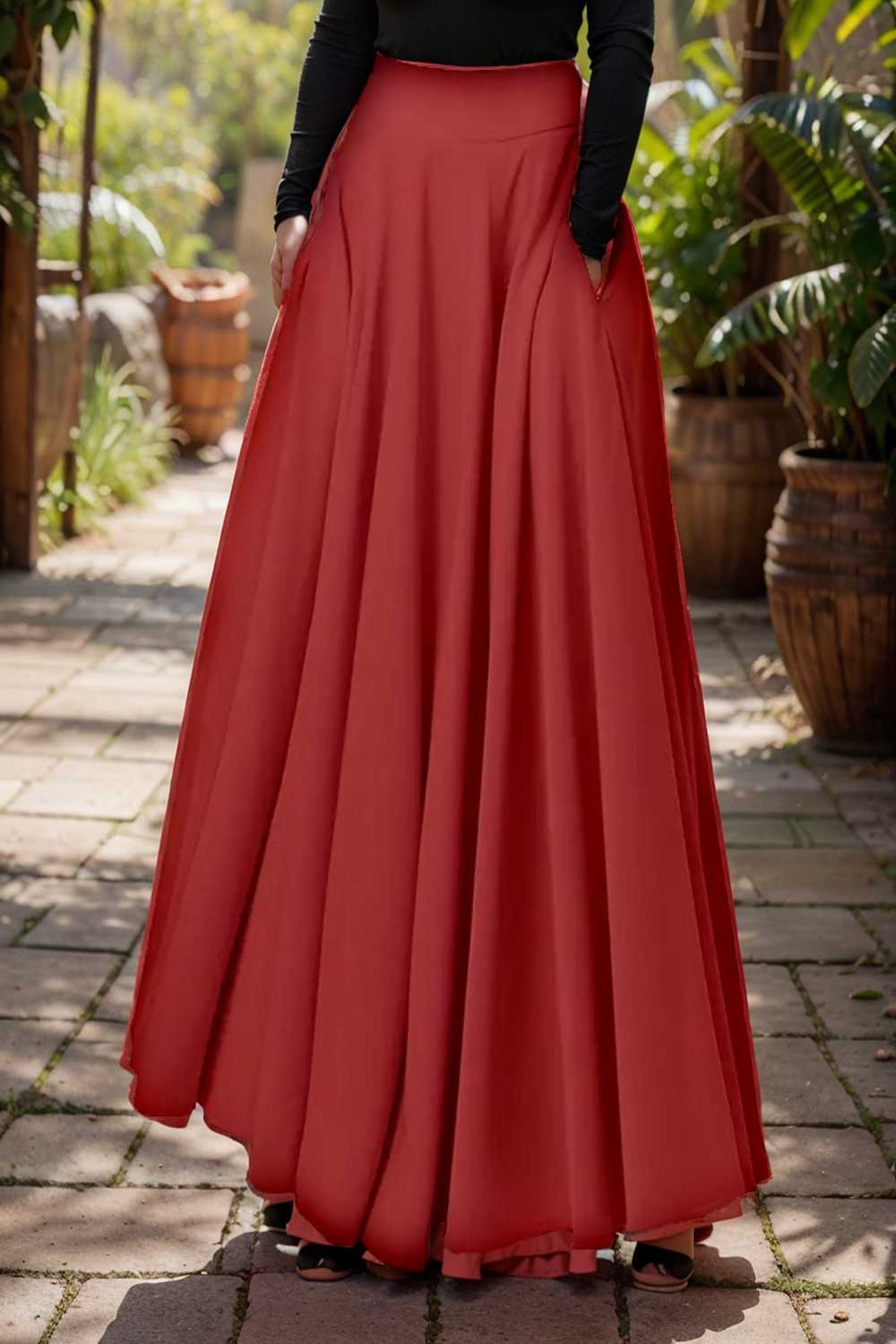 casual pleated pockets high waist loose maxi dress