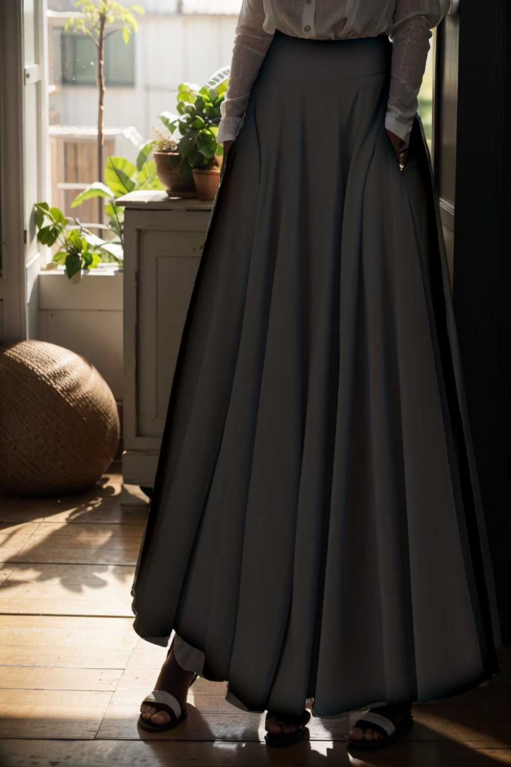 casual pleated pockets high waist loose maxi dress
