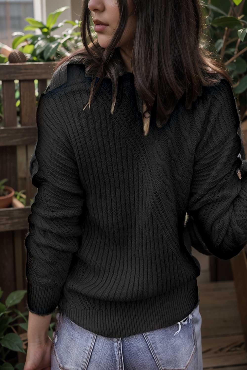 casual ribbed button decor asymmetrical hem long sleeve t shirt