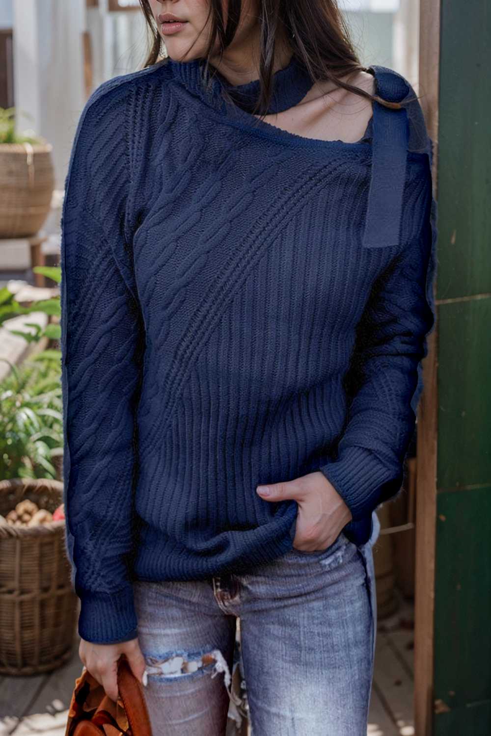 casual ribbed button decor asymmetrical hem long sleeve t shirt