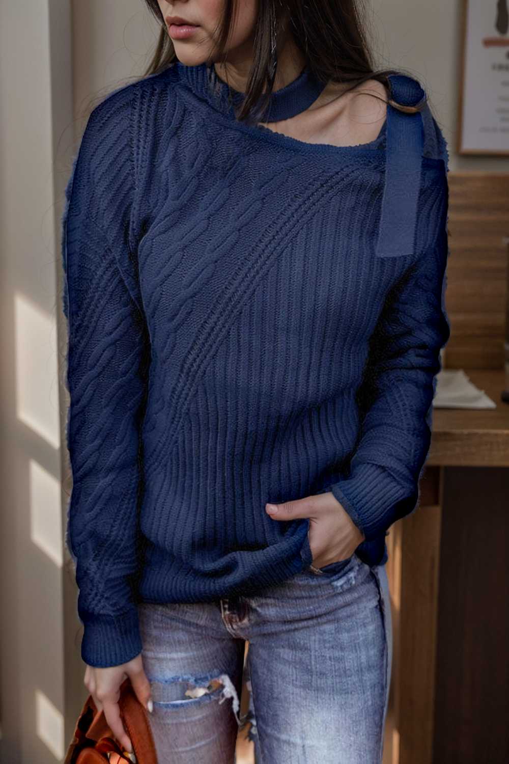 casual ribbed button decor asymmetrical hem long sleeve t shirt