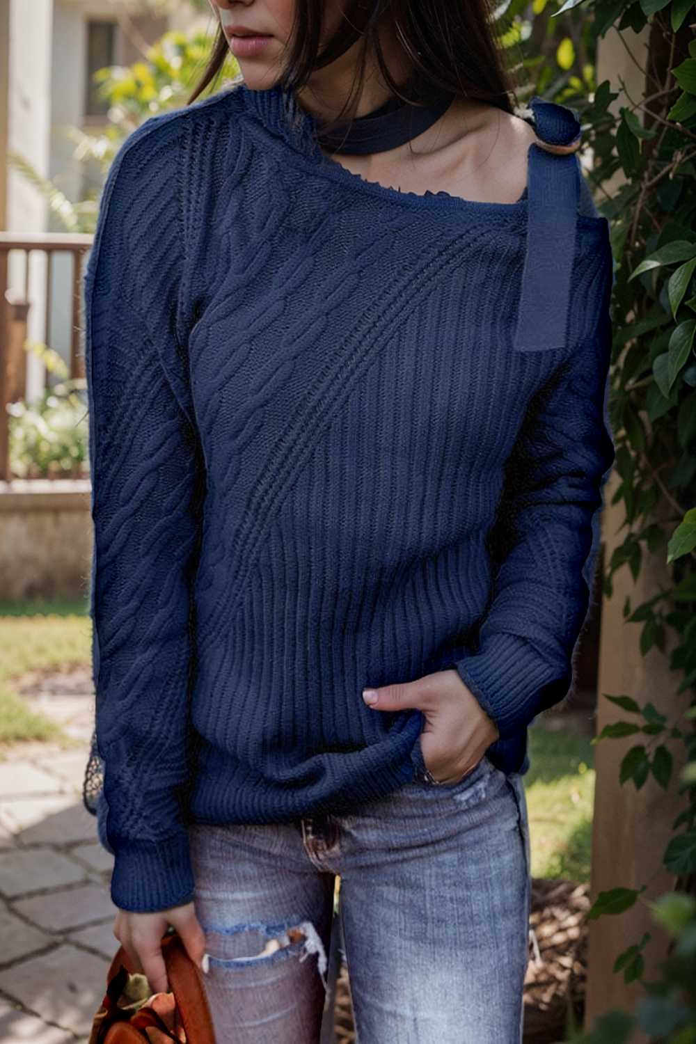 casual ribbed button decor asymmetrical hem long sleeve t shirt
