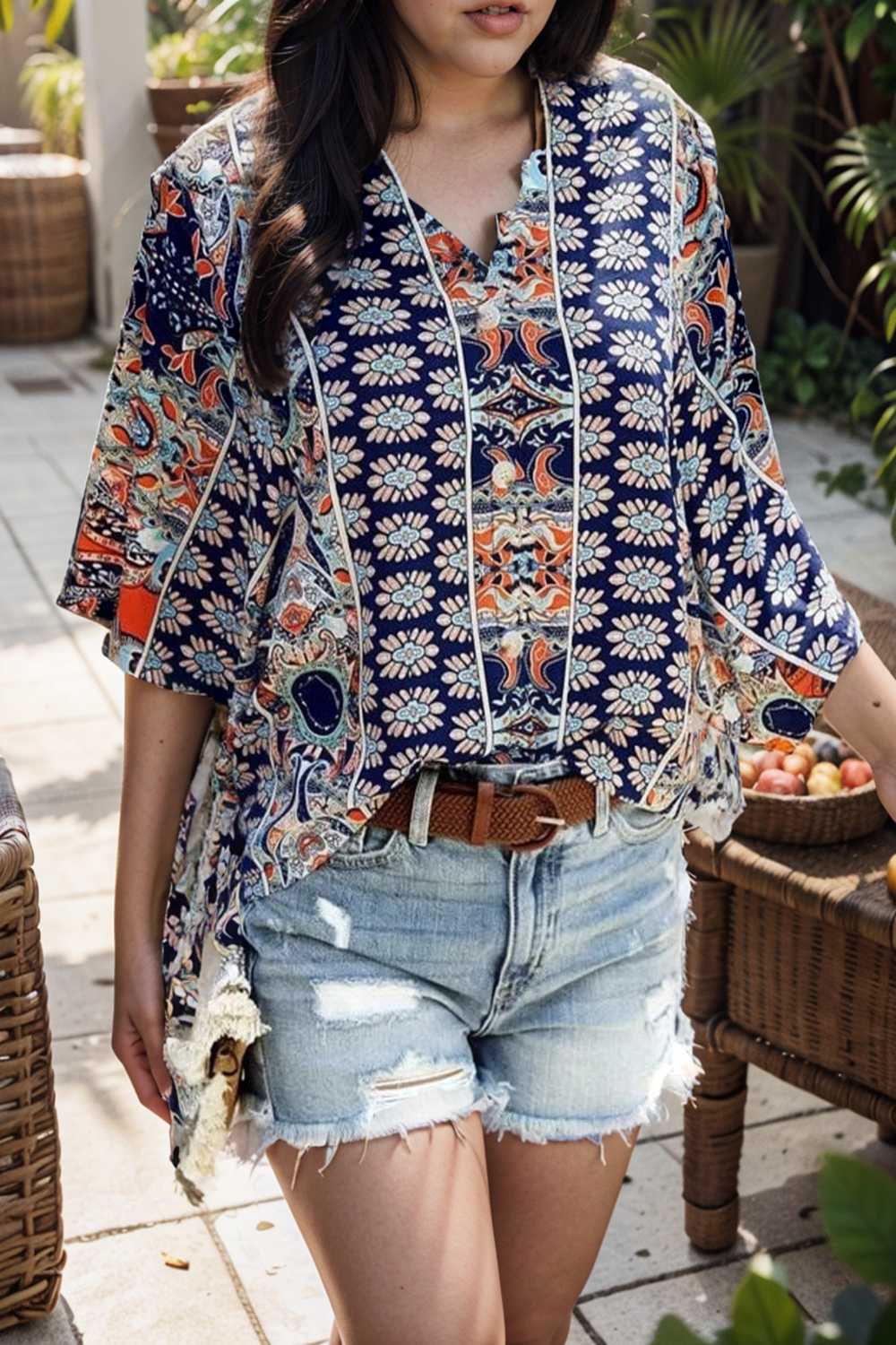 casual solid flowy loose tunic short sleeve v neck blouse