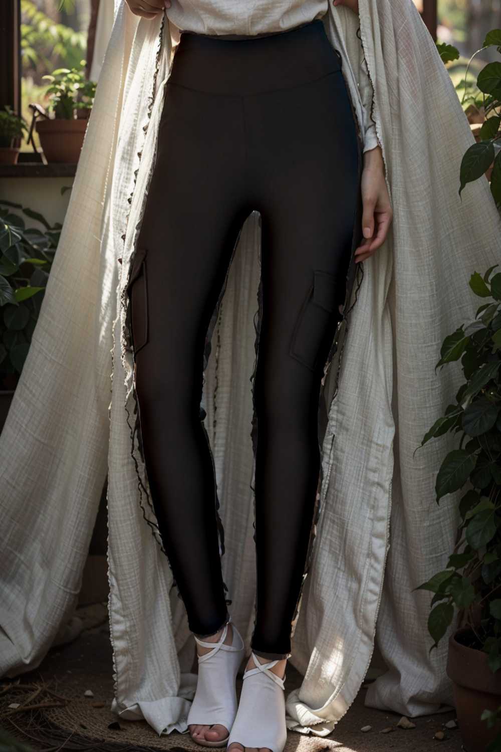 casual solid high waist pockets cargo leggings pants
