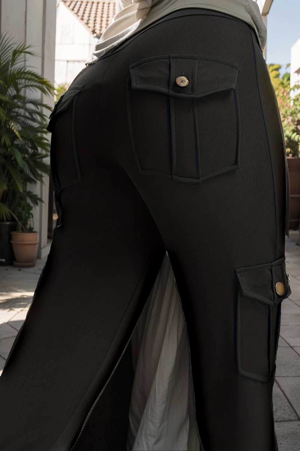 casual solid high waist pockets cargo leggings pants
