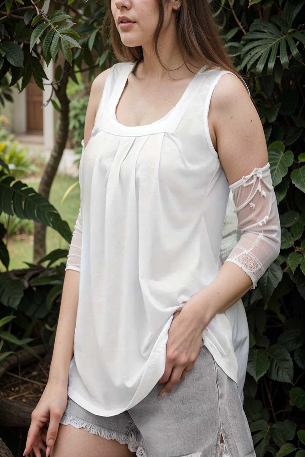casual solid pleated square neck sleeveless tank top
