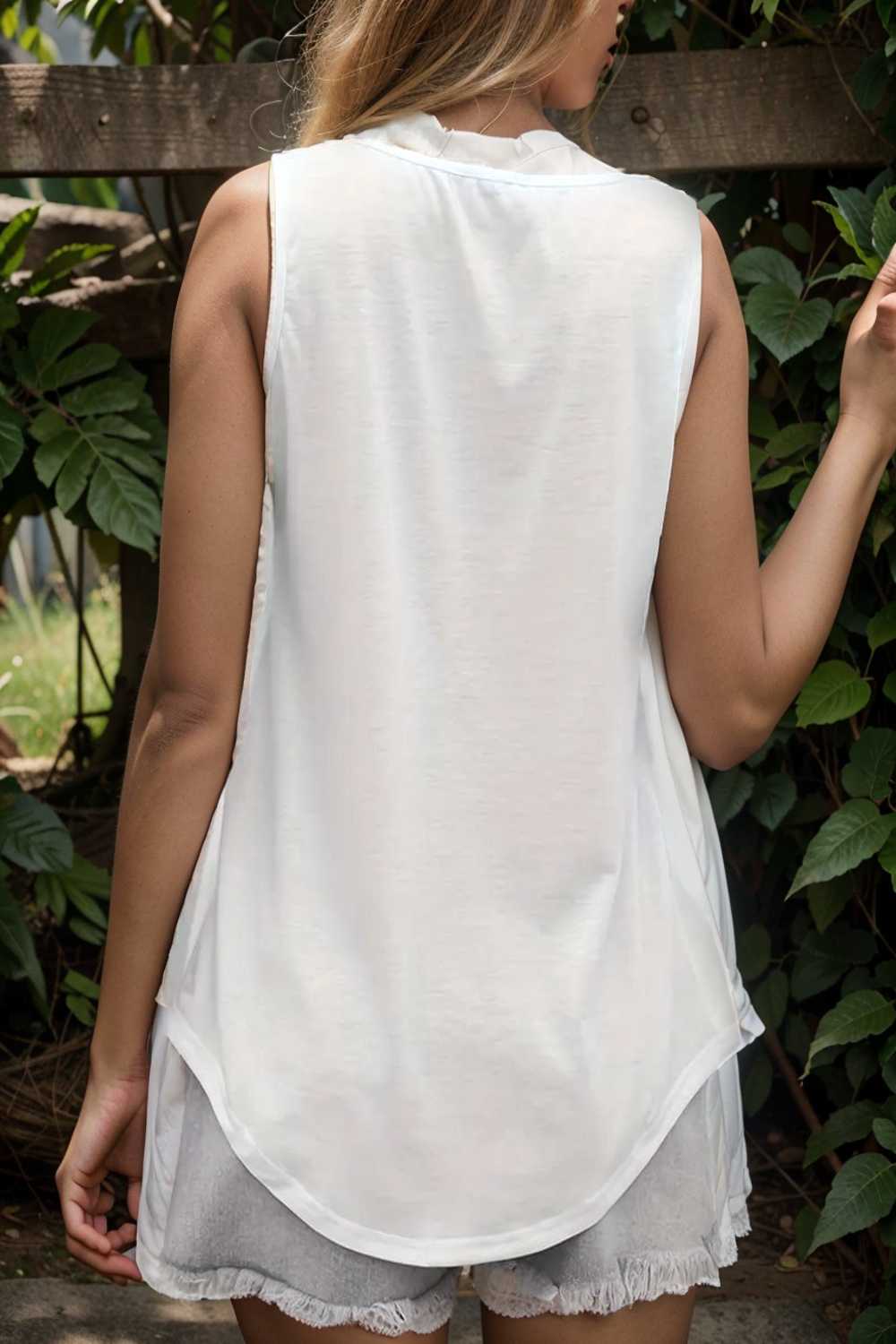 casual solid pleated square neck sleeveless tank top