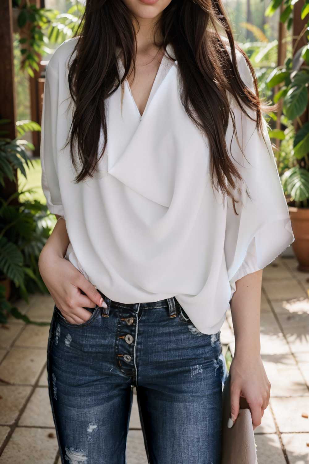 casual v neck pleated chiffon shirt