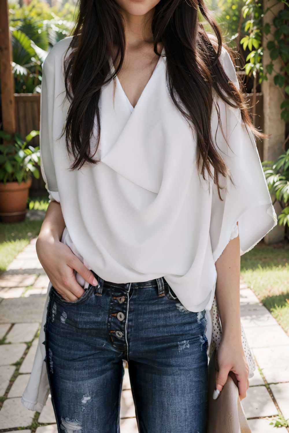 casual v neck pleated chiffon shirt