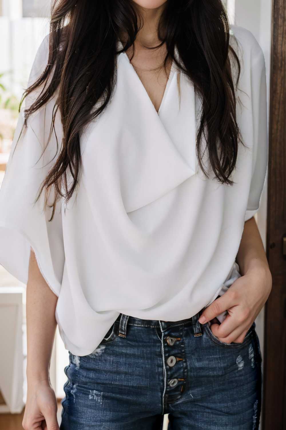 casual v neck pleated chiffon shirt