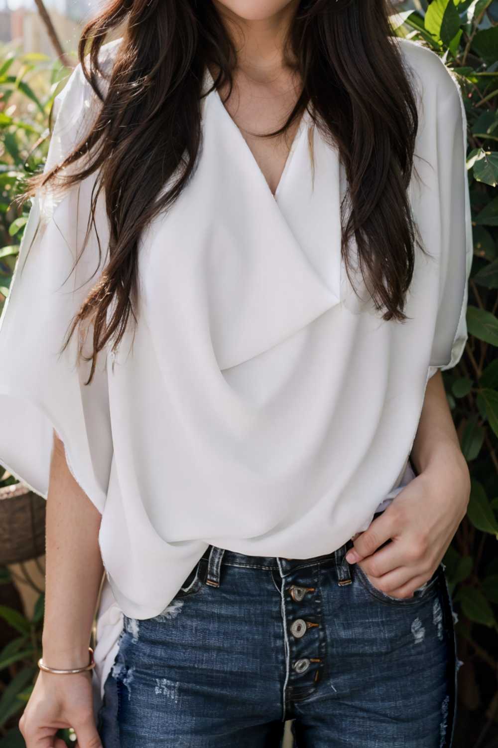 casual v neck pleated chiffon shirt