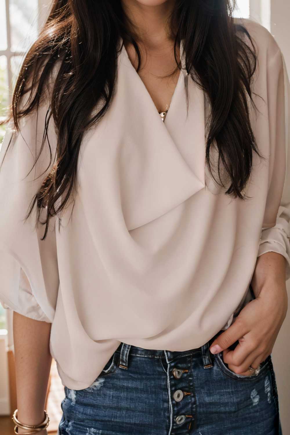 casual v neck pleated chiffon shirt