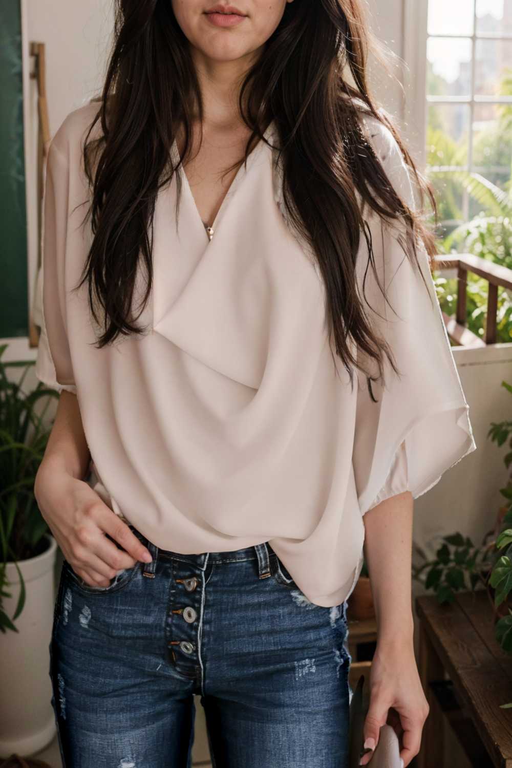casual v neck pleated chiffon shirt