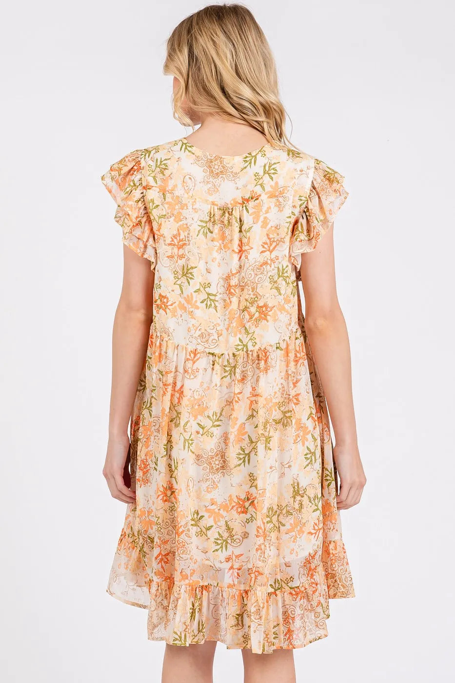 Golden Hour Floral Chiffon Ruffle Mini Dress