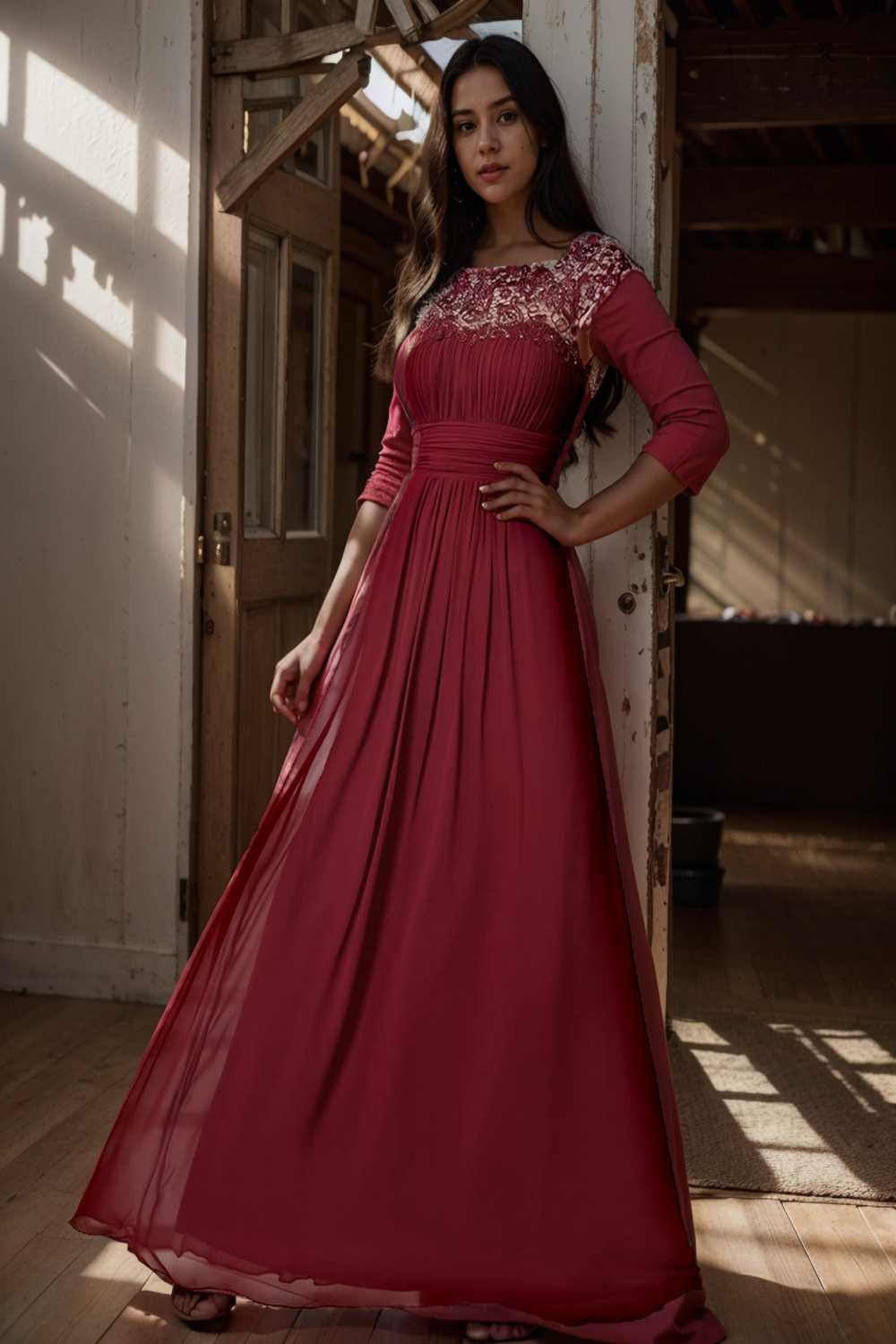 chic cap sleeve lace maxi chiffon bridesmaid gown