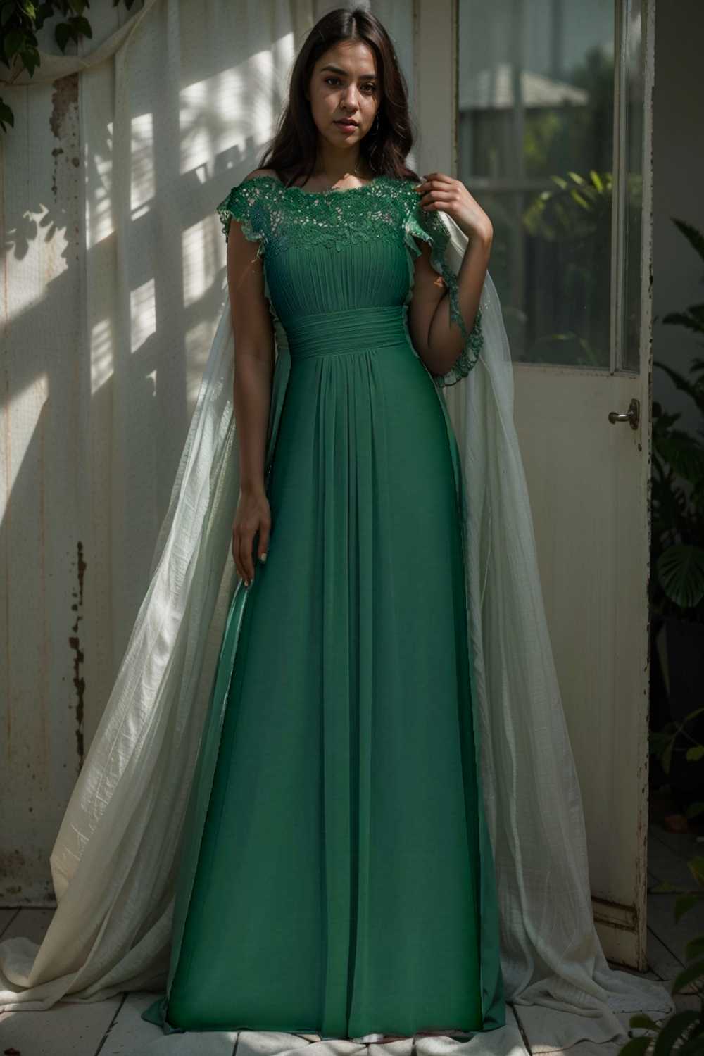 chic cap sleeve lace maxi chiffon bridesmaid gown
