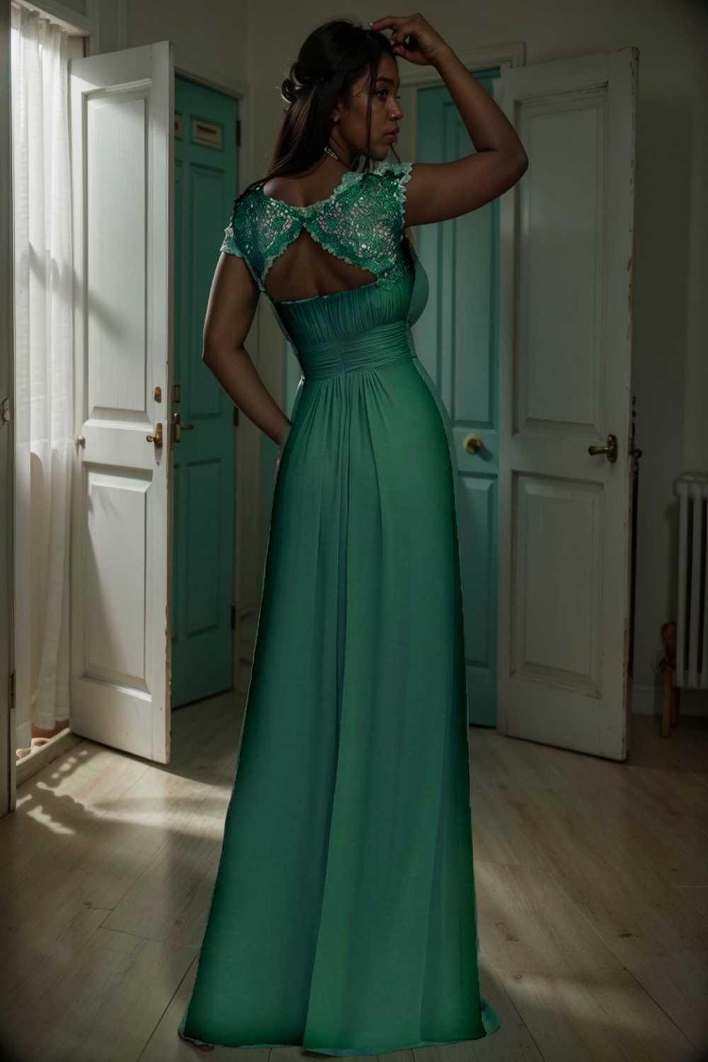 chic cap sleeve lace maxi chiffon bridesmaid gown