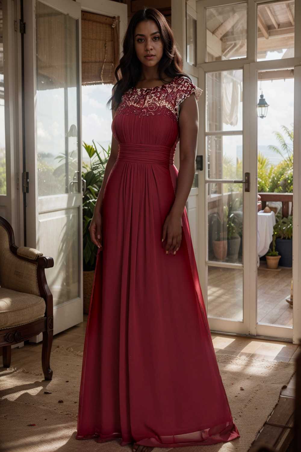 chic cap sleeve lace maxi chiffon bridesmaid gown