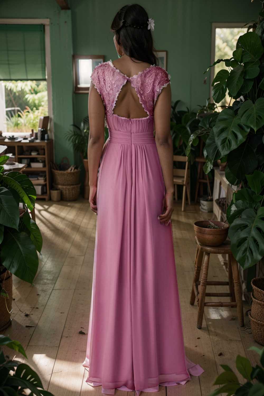 chic cap sleeve lace maxi chiffon bridesmaid gown
