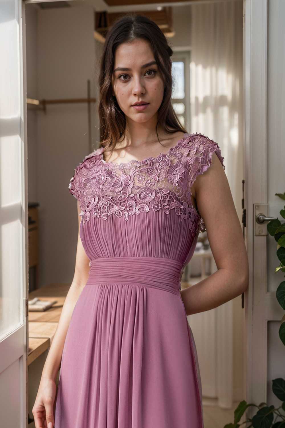 chic cap sleeve lace maxi chiffon bridesmaid gown