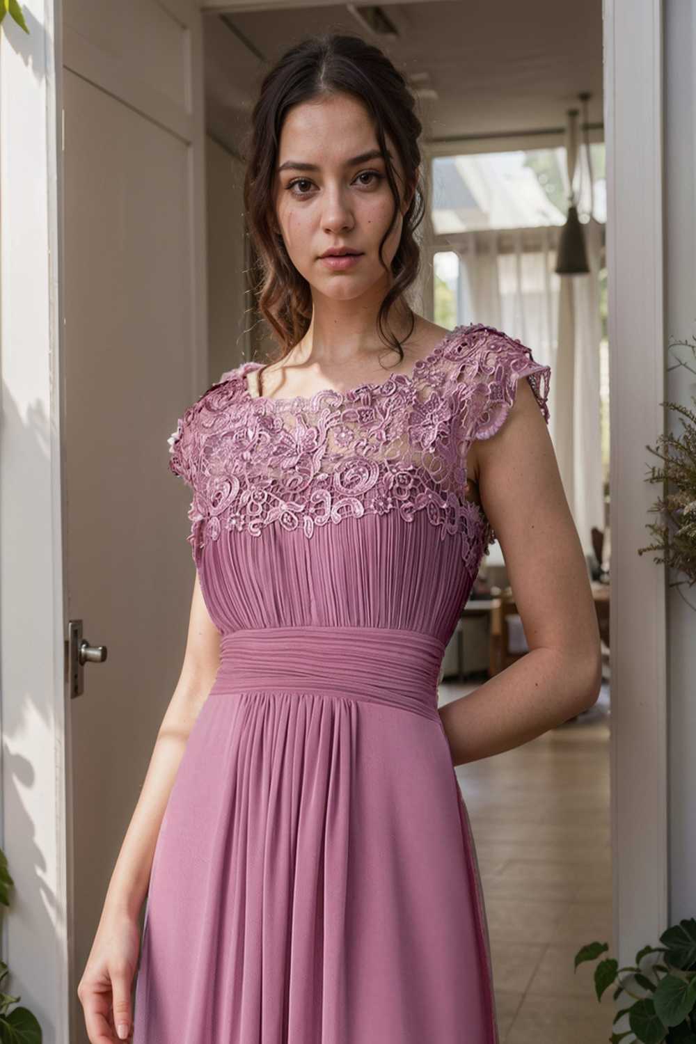 chic cap sleeve lace maxi chiffon bridesmaid gown