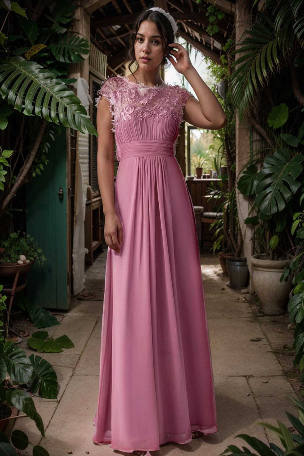 chic cap sleeve lace maxi chiffon bridesmaid gown