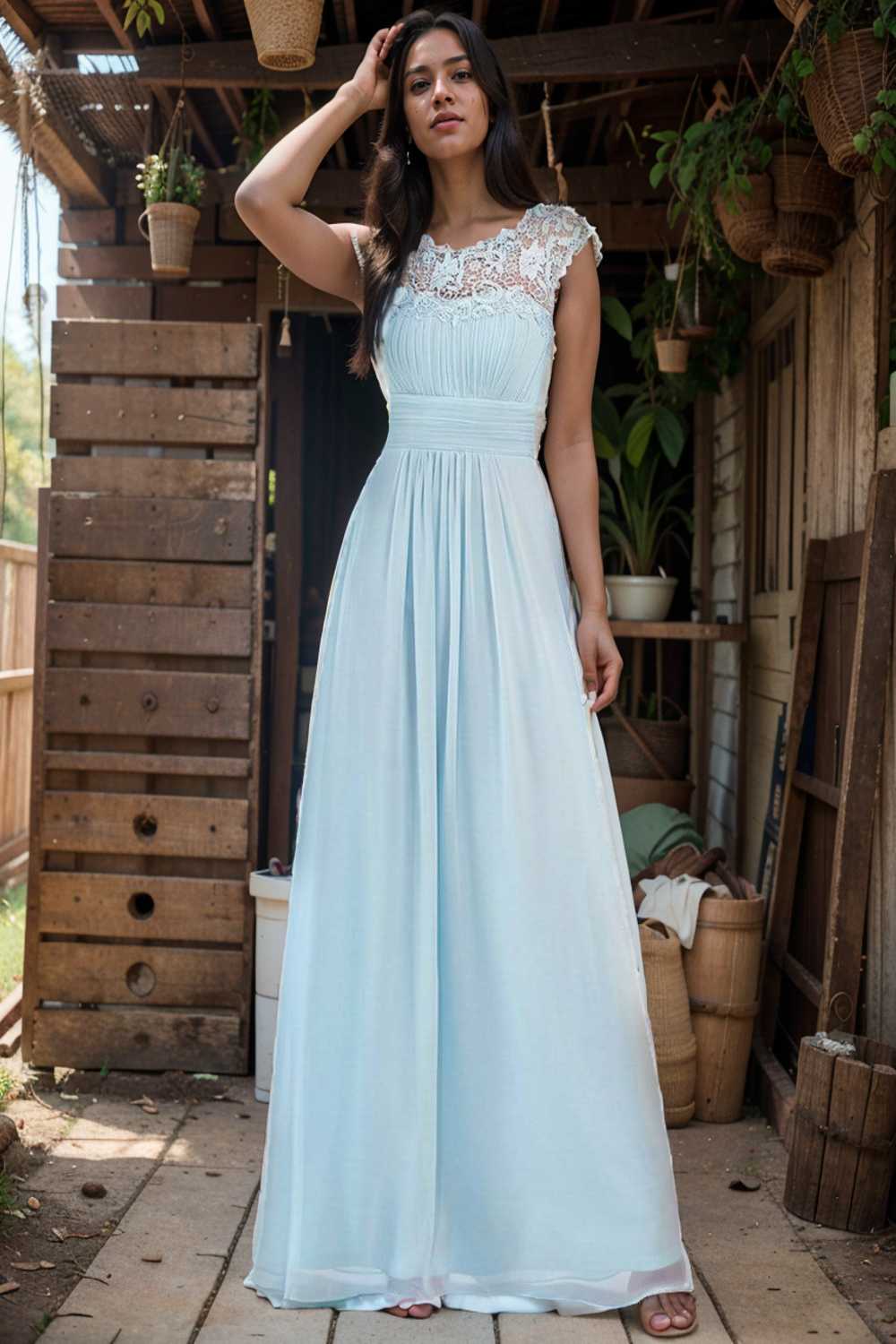 chic cap sleeve lace maxi chiffon bridesmaid gown