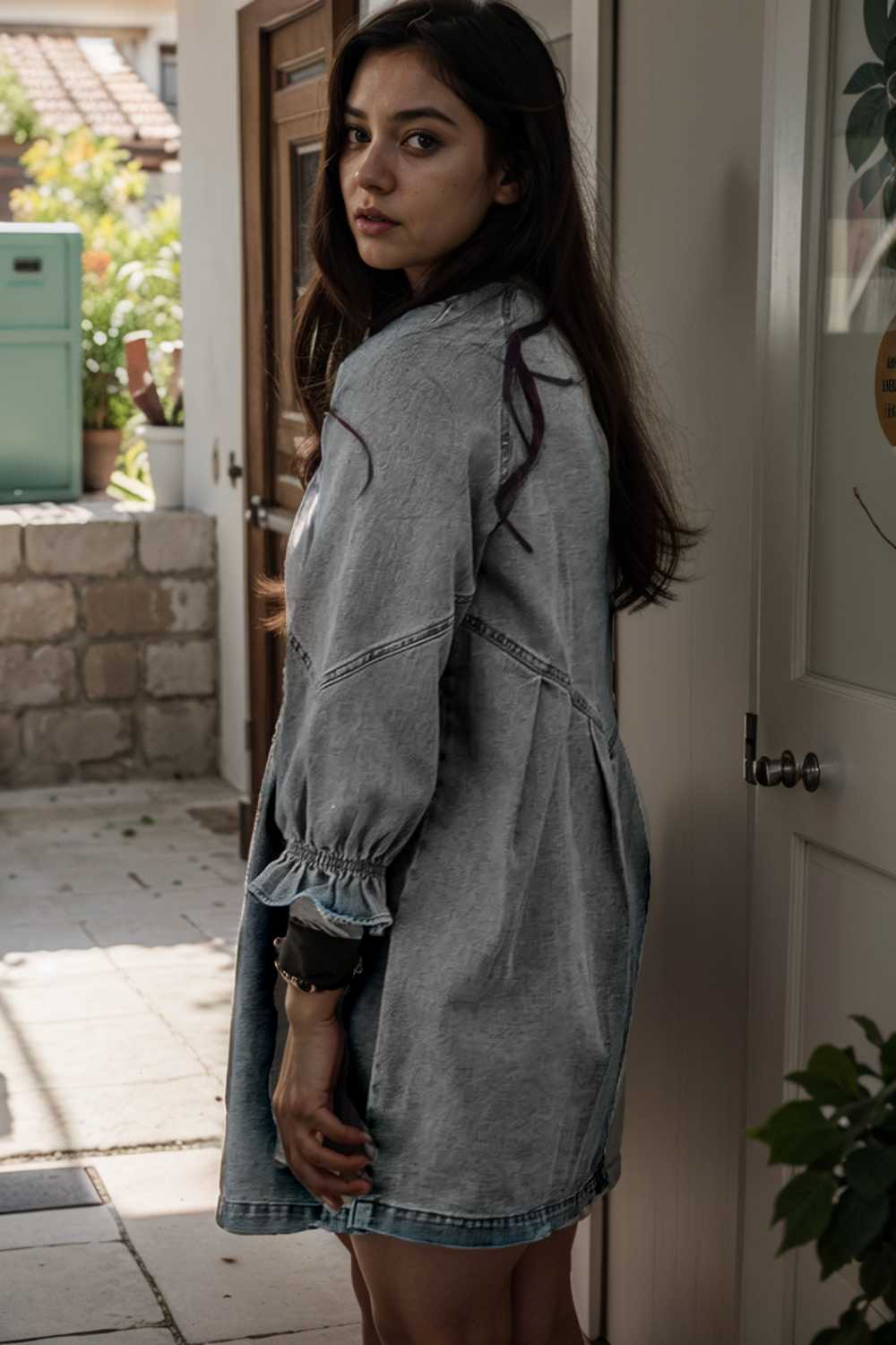 chic gray denim mini dress with button detail