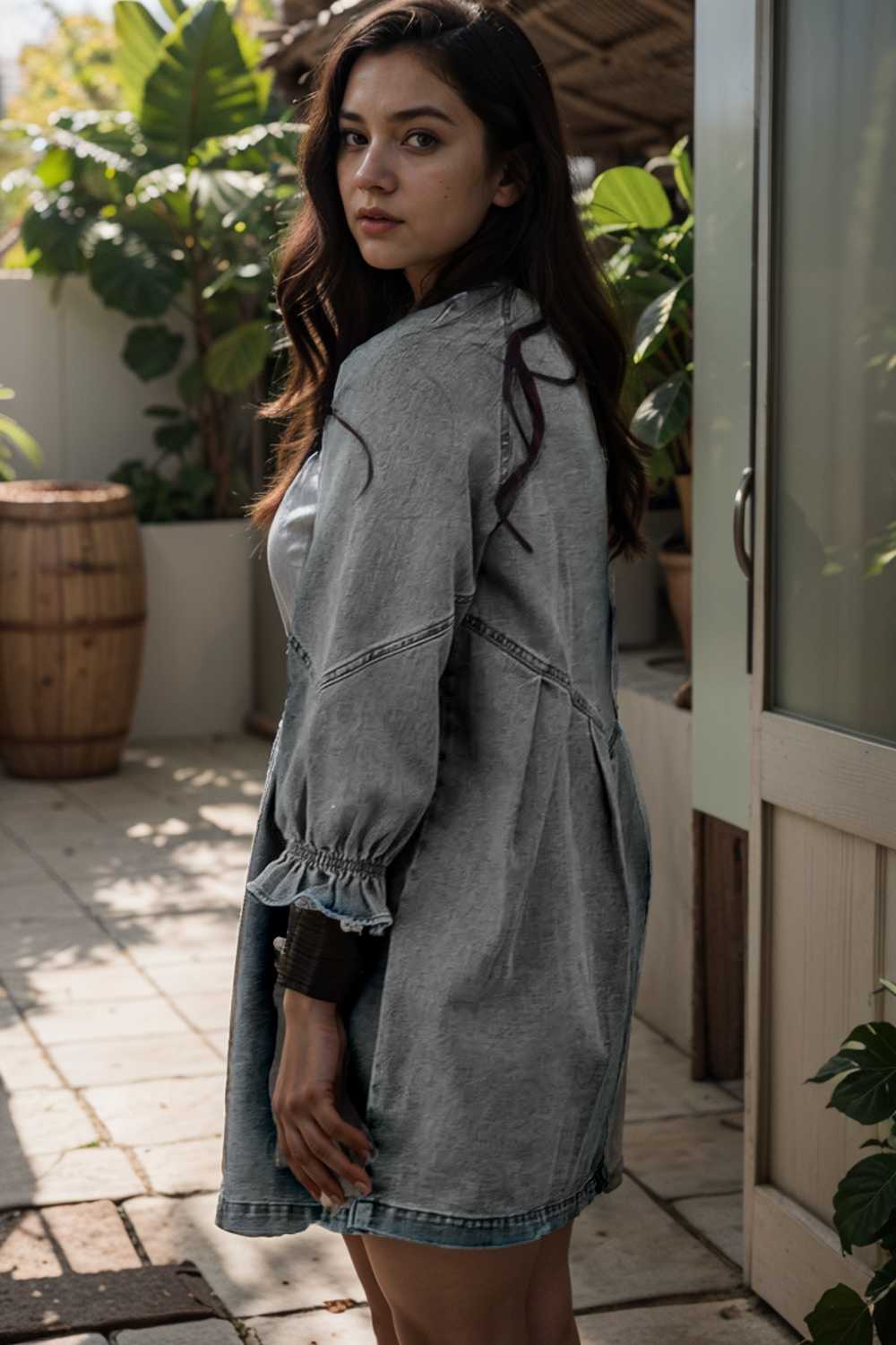 chic gray denim mini dress with button detail